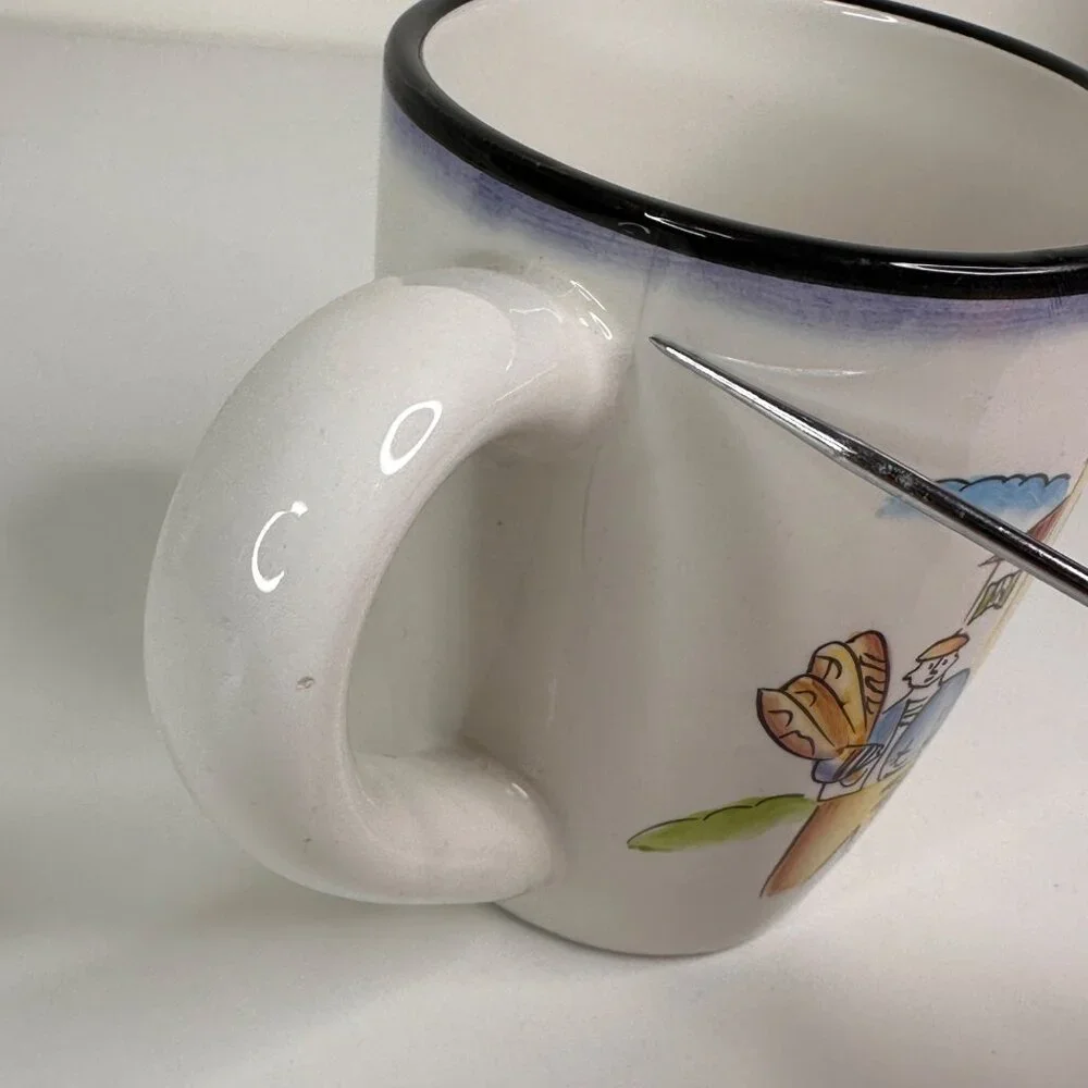 Provence Sakuar Handpainted Earthenware Mugs Signed By Apple Set Of 2